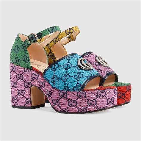 gucci platform gg sandals|Gucci multicolor platform sandals.